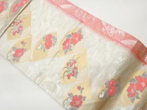 扇に花々模様織出し名古屋帯